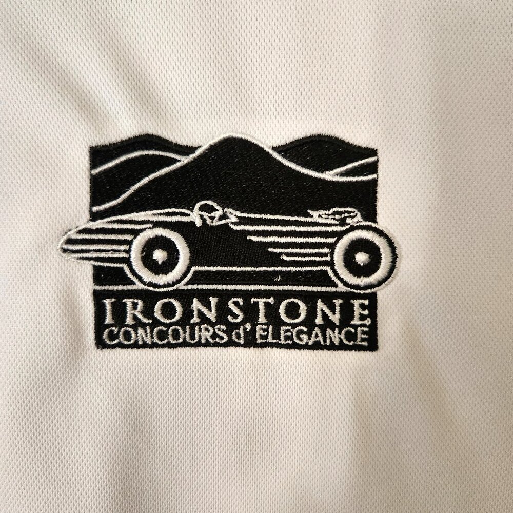 Men's XL Ironstone White Golf Tennis Shirt Collared Polo Style Race Car